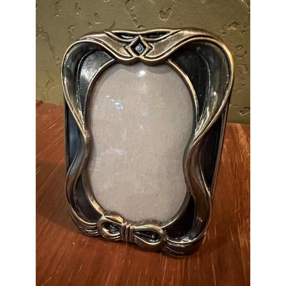 Vintage Mini Art Nouveau Picture Frame Ornate Cast Metal Brass Tone Tiny Photo